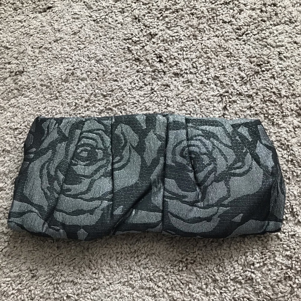 Express Gray Shimmery Floral Print Clutch